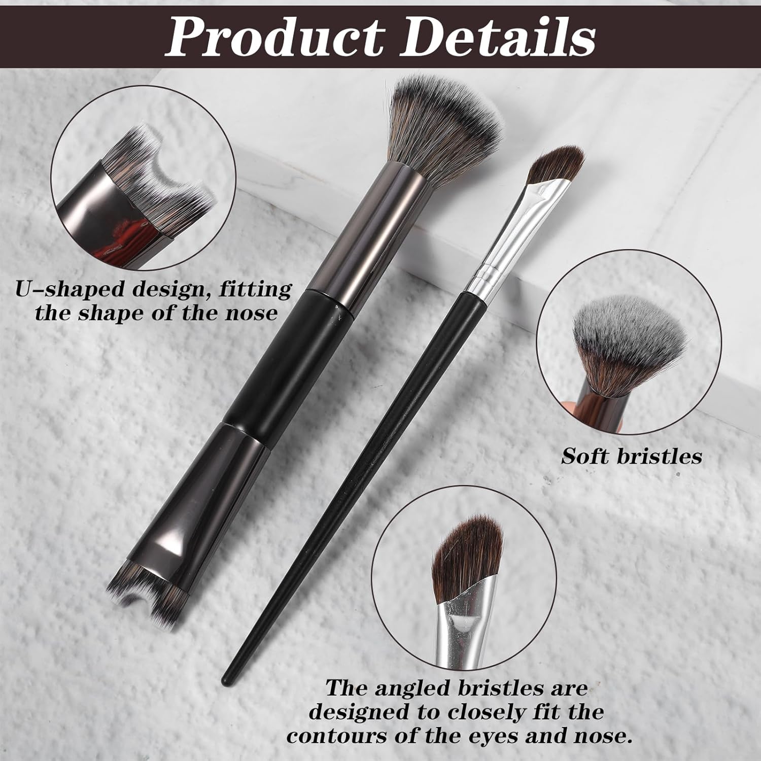 2pcs Nose Contour Brushes Nose Makeup Brush Noses Contouring Brush U-Shaped Angled Tilt Sculpting Fluffy Dual-Ended Makeup Brushes Noses Angled Cheek