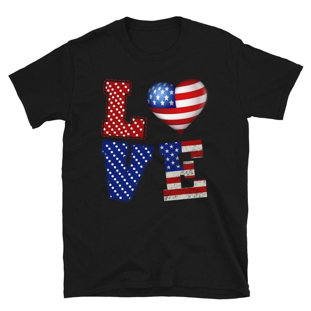 LOVE July 4th of July USA US Flag T-Shirt 2XL