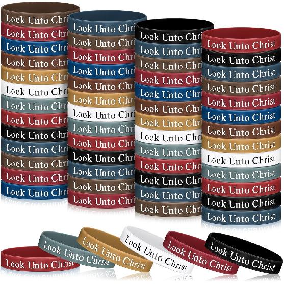 50 Pcs LDS Mormon Gifts Look Unto Christ Silicone Bracelet 2025 LDS Youth Theme Bracelet Bishop Christian Faith Baptism Gifts for Men Women Teens