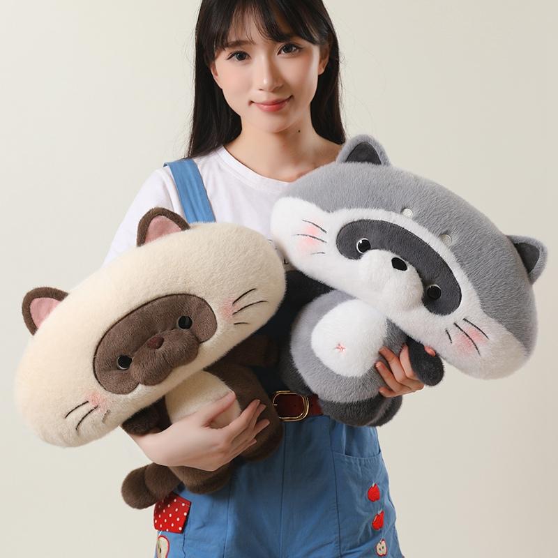 Happy Big Face Animal Series Plush Toys Fluffy Squirrel Raccoon Red Panda Kitten Shiba Inu Doll Soft Throw Pillow Pretty Decor