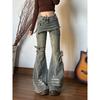 Stylische High Street Schlagjeans Damen Used Denim Hose Bootcut Design Trendiger Vintage-Look