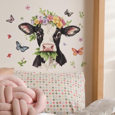 Cartoon Kühe Blumen Schmetterlinge Schlafzimmer Wohnzimmer Eingangsbereich Heimhintergrund Verschönerung Wandaufkleber
