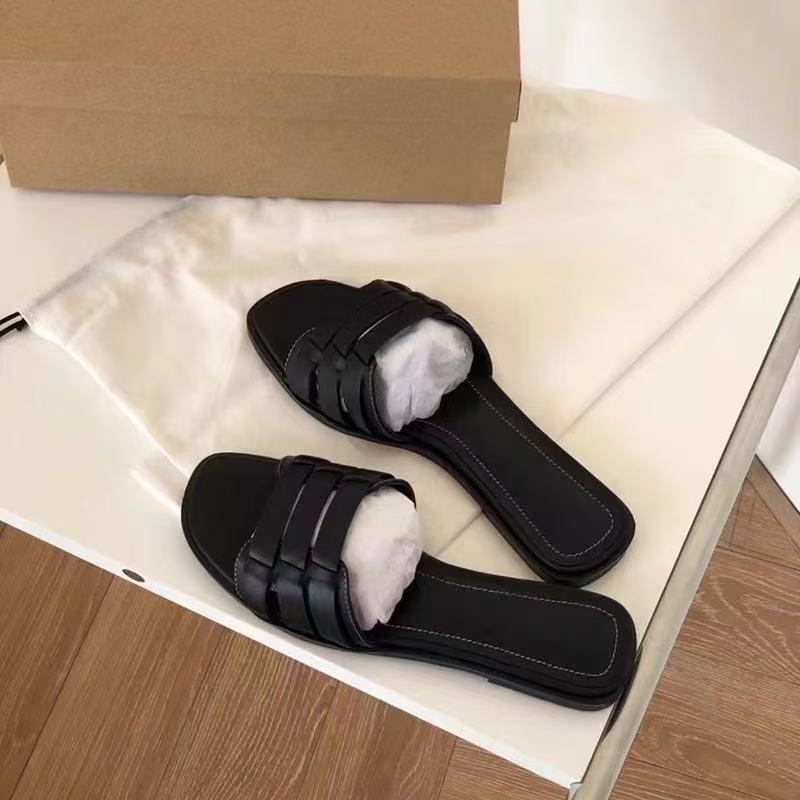 Sheepskin Version Woven One-word Slippers Women's Wear Versatile Fashion Beach Slippers Niche Non-slip Flat Bottom