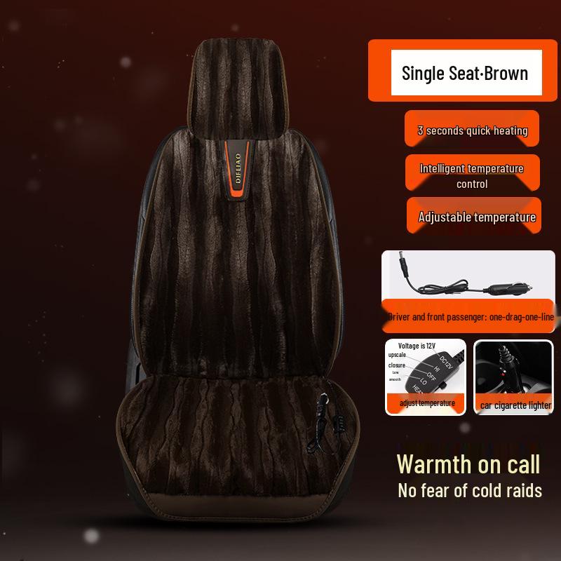

12V Universal Faux Mink Heated Car Seat Cushion - Single/Double, Front/Back 12V