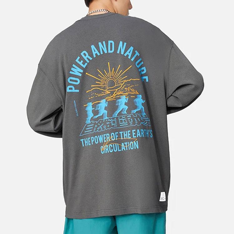 Li-Ning Logo Print Crew Neck Long Sleeve Sweatshirt Men Tops Shadow-Grey AHSRB97-2