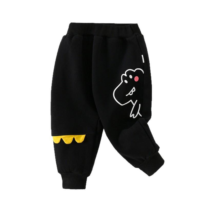 Cartoon Fleece-Lined Toddler Pants: Boys' One-Piece, Thick for Winter, Casual & Warm