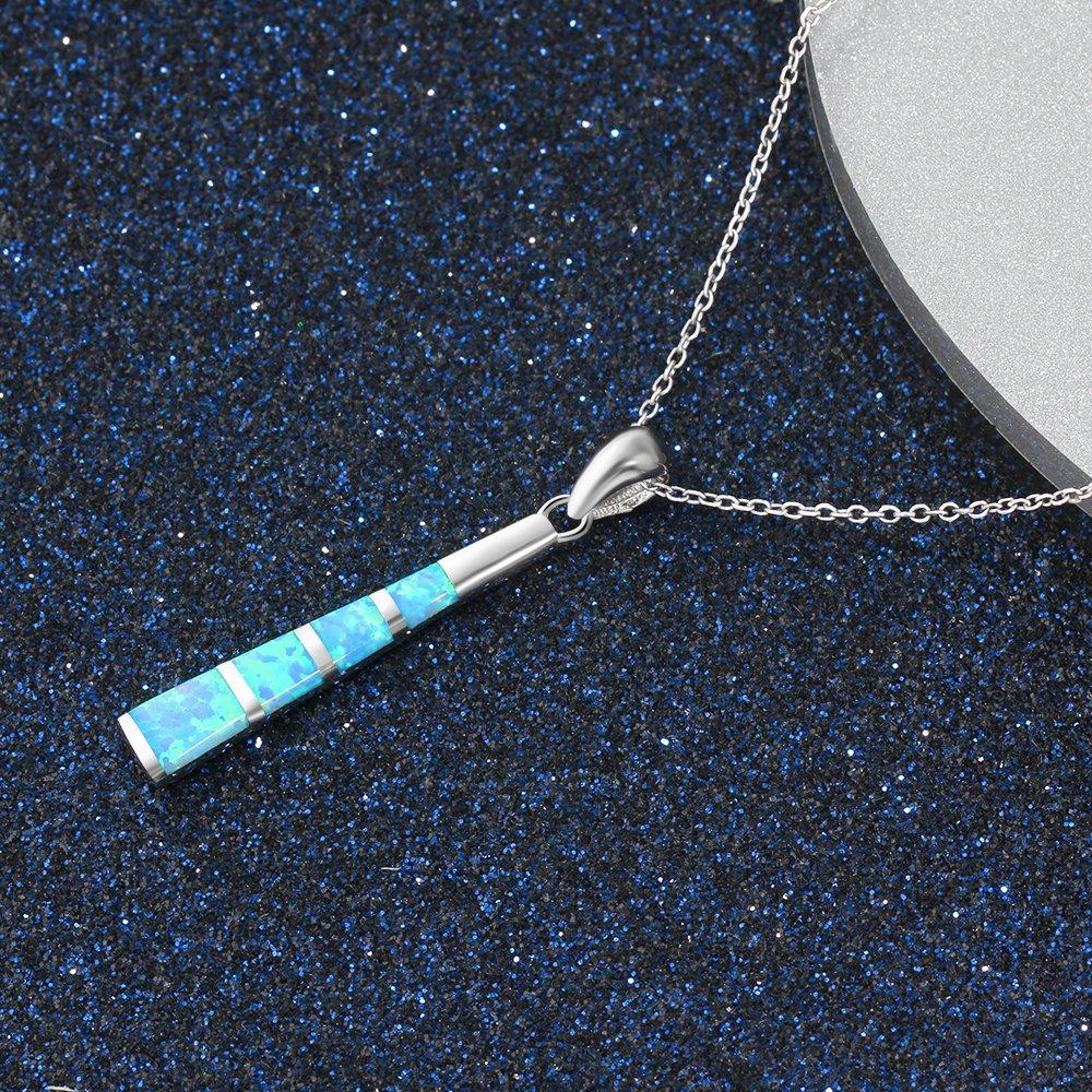 Long Pillar Shape Pendant Necklace For Women Girl Inlay Blue Imitation Opal Necklace Chain Wedding Party Jewelry Gifts