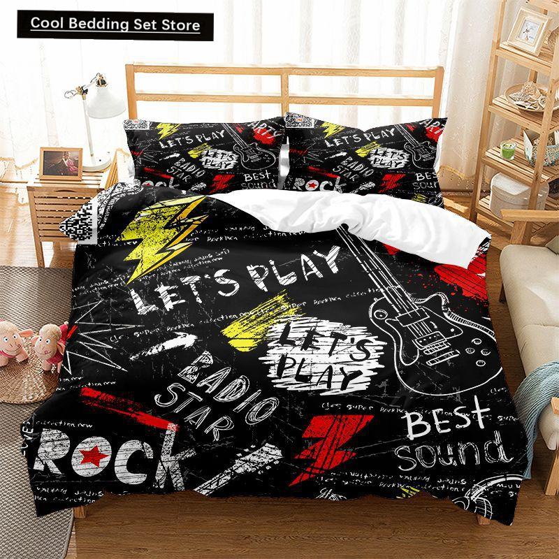 Hippie Graffiti Duvet Cover Set King Queen Size for Kids Boys Youth Polyester Comforter Cover Modern Street Art Bedspread Cover