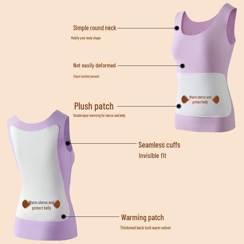 Women's Self-Heating Thermal Vest with Patches, Extra Thick Velvet, Temperature-Controlled Bottoming Layer, Warm Top Layer.