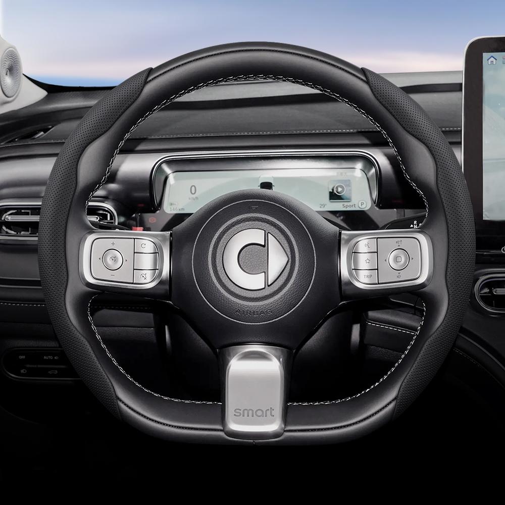 Vcxja9 Vhodné pro Smart Prodyšný Kožený Potah Volantu s Dírami Segmentovaný Design Rychloupínání Protiskluzový a Odolný Fortwo 451 450 453
