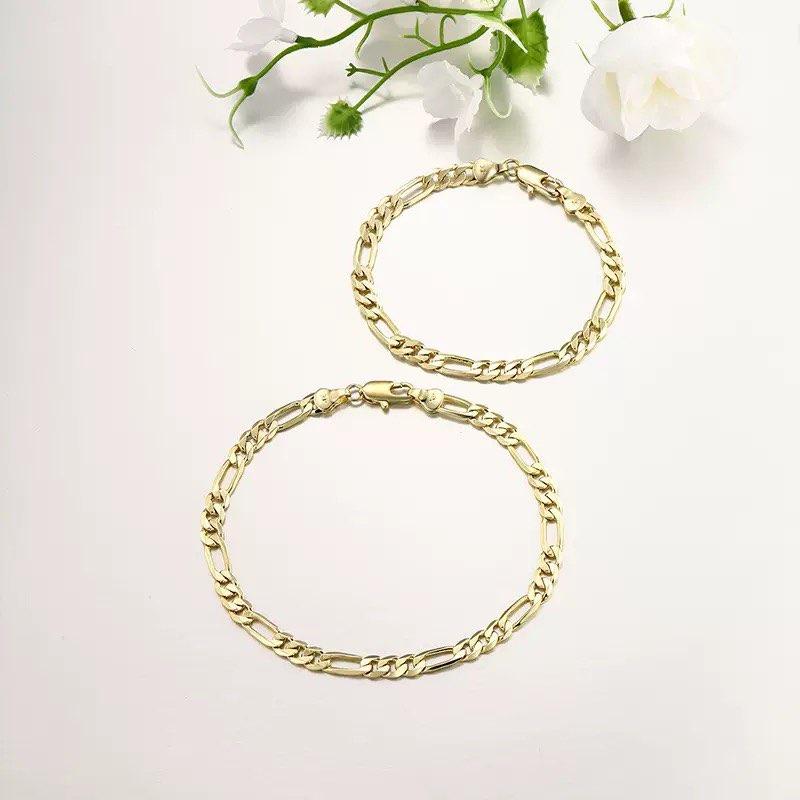 XP Jewelry -- ( 19.5 / 25 Cm X 6 Mm ) Fashion Figaro 3:1 Bracelet For Men Jewelry 14 K Light Gold Plated Eco- Friendly