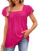 2023 Summer Women's Solid Color Loose U-Neck Lace Short Sleeve Top