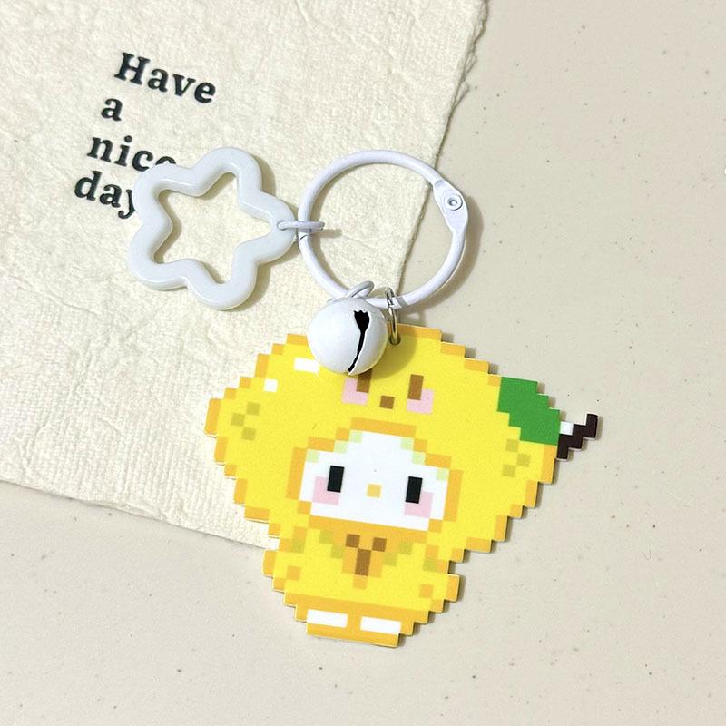 2Pcs Cute Pixel Style Sanrio Hello Kitty Bell Star Keychain Pendant Girl Phone Chain Ccd Camera Charm Accessories Keyring Gifts