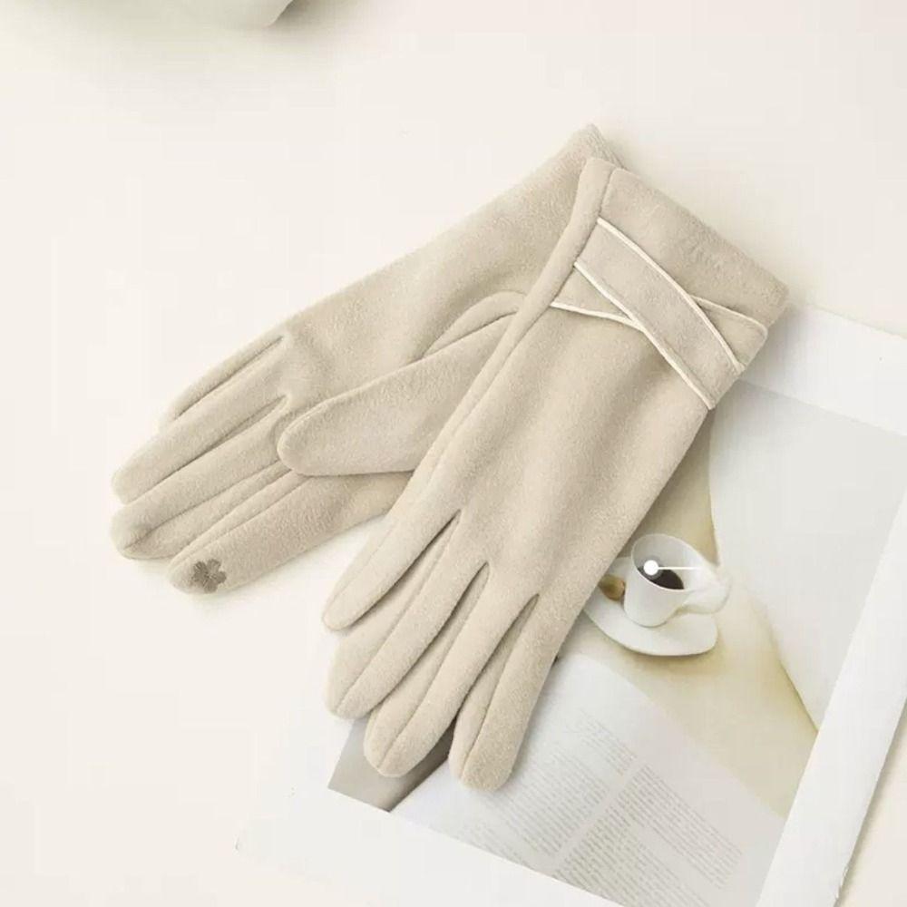 Full Finger Women Suede Gloves Thickened Winter Mittens Simple  Gloves  Sports