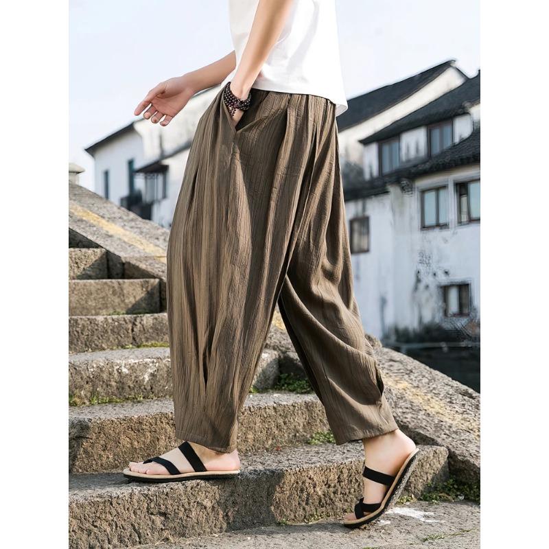 Casual Linen Pants Men Oversize Chinese Summer Wide Leg Baggy Sweatpants Outdoor Sport Harem Trousers