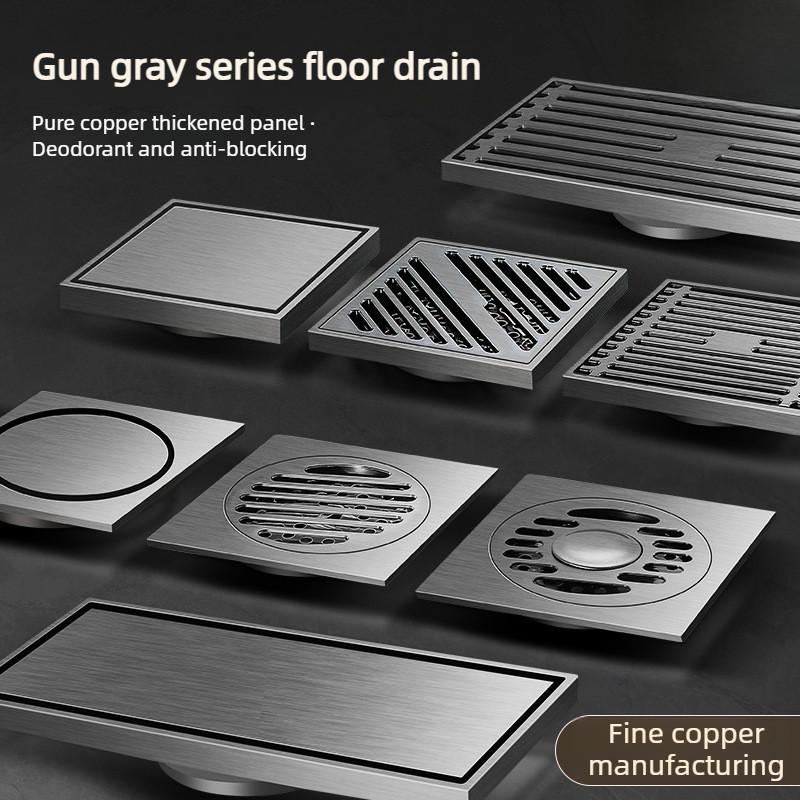 Toilet Drainage Device Gun Gray All Copper Anti Odor Bathroom Shower Room Sewer Invisible Floor Drain Washing Machine