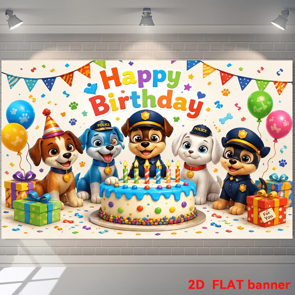 1pc Happy Birthday Banner with Cartoon Dog & Balloons Suitable for Home Parties, Outdoor Gatherings, Photo Backdrop