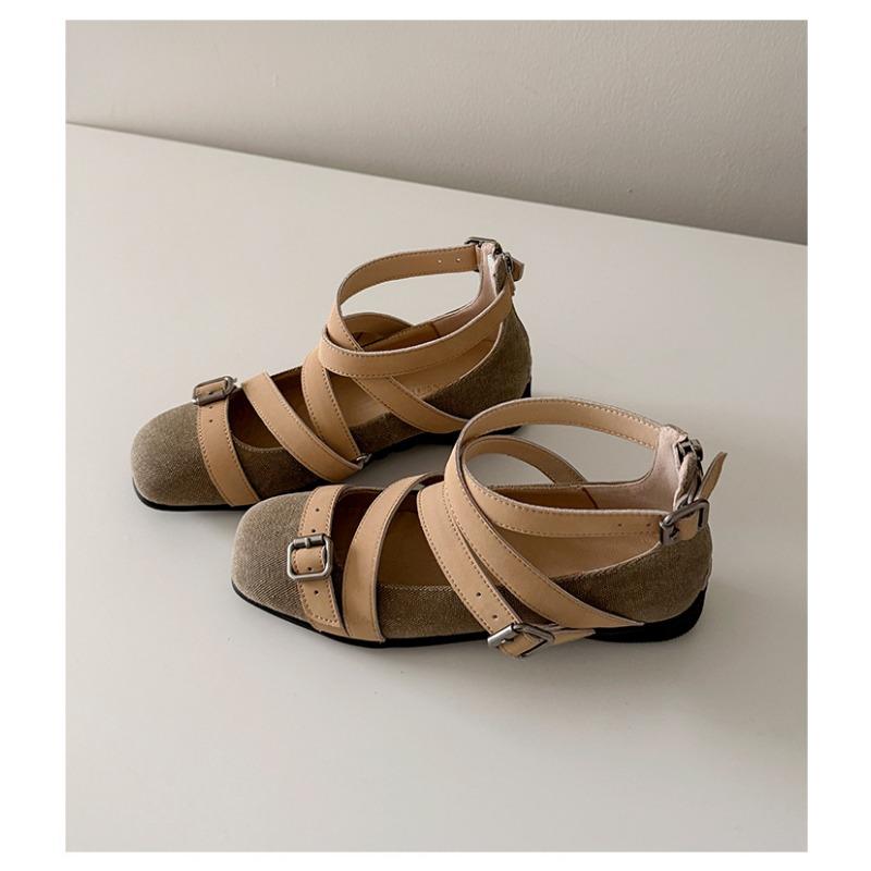 

Retro square head niche cross one-word buckle belt sports bottom ballet shoes women s versatile light mouth fashion commuter shoes 40 хакі