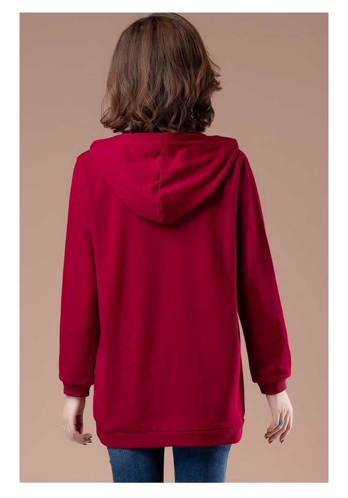 Women's Mid-Length Velvet Hoodie - Plus Size, Slimming, Buttocks-Covering, Suitable for Spring, Autumn, Winter