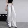 Lace Striped Sweatpants Women's Autumn New Loose Wide-leg Straight Casual Quick-drying Black Wide-leg Pants