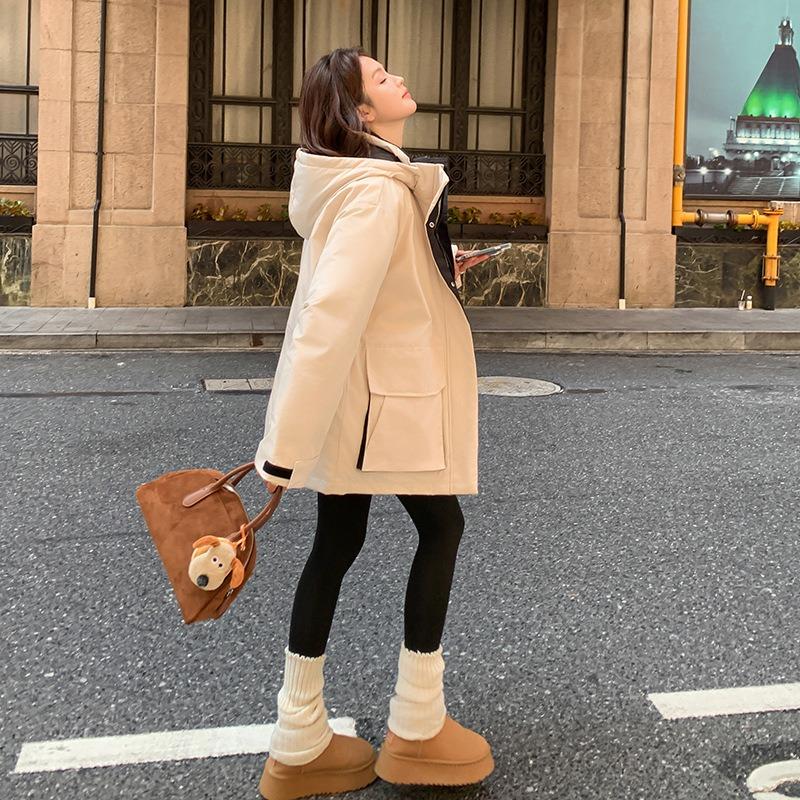 Small short hooded down cotton jacket women's winter new solid color thickened bread jacket cotton