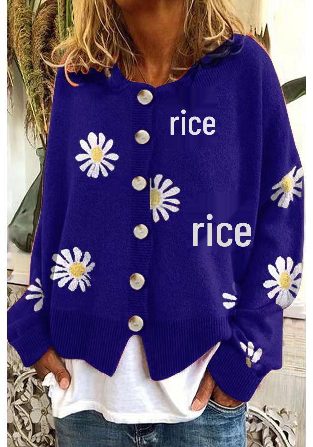 Autumn & Winter Chrysanthemum Embroidered Women's Knit Cardigan Sweater