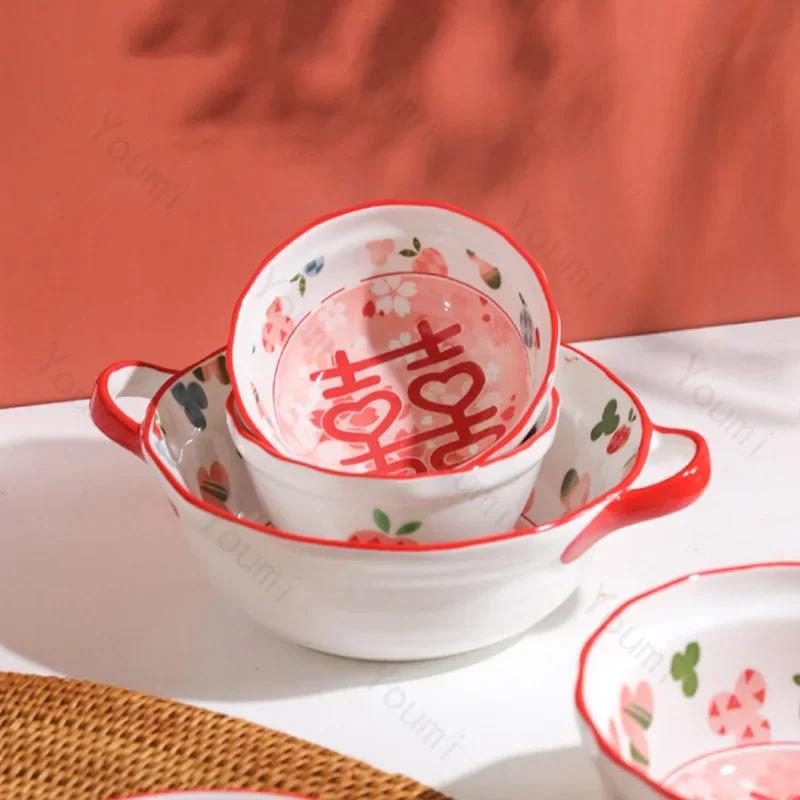 Bröllop i kinesisk stil Keramisk tallrik Hem Utsökta bröllopsmiddagstallrikar Förlovningsfest Läcker desserttallrik Gåvor