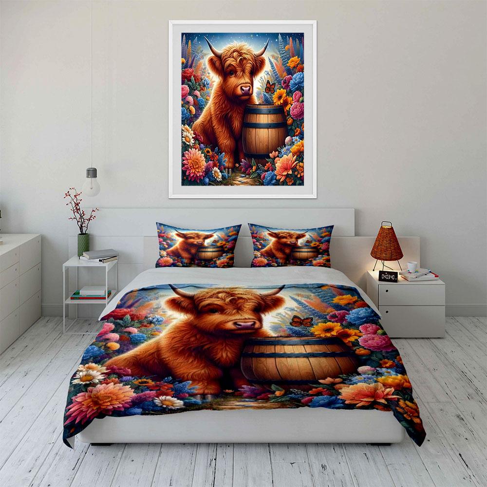 Highland Cow Floral Bedding Set Bedding Duvet Cover Set Duvet Cover Pillowcases (1 * Duvet Cover 2 * Pillowcases, Without Duvet Insert)