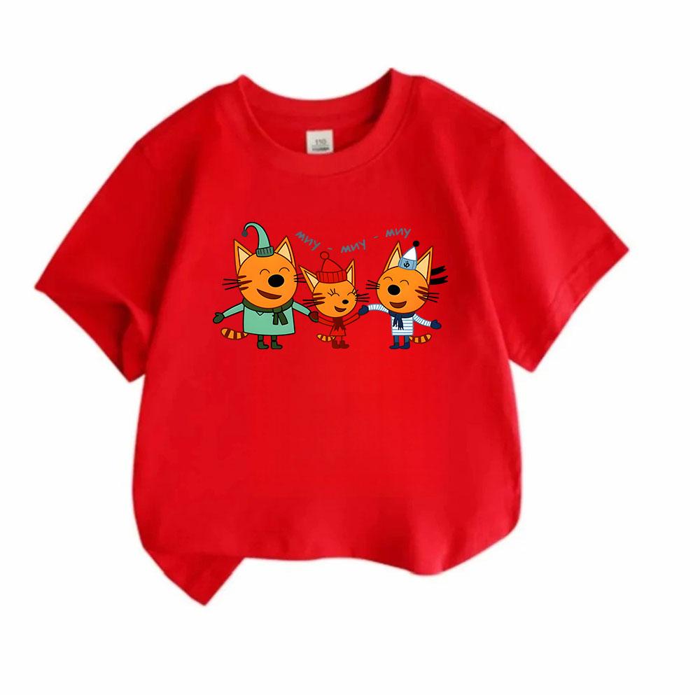 Toddler Boys Girls 100% Cotton O-neck Short Sleeve T-Shirt, Cute Orange Cartoon Cats Singing Pattern Casual Soft Breathable Tee for Kids Daily Wear Ho