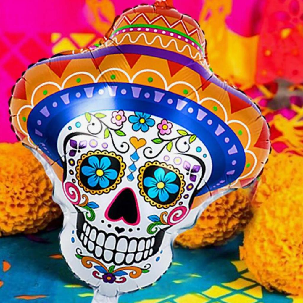 Tag der Toten Halloween bunte Zuckerschädel Partyballons, Mexikanischer Tag der Toten Thema Geburtstag Schädel Dekoration