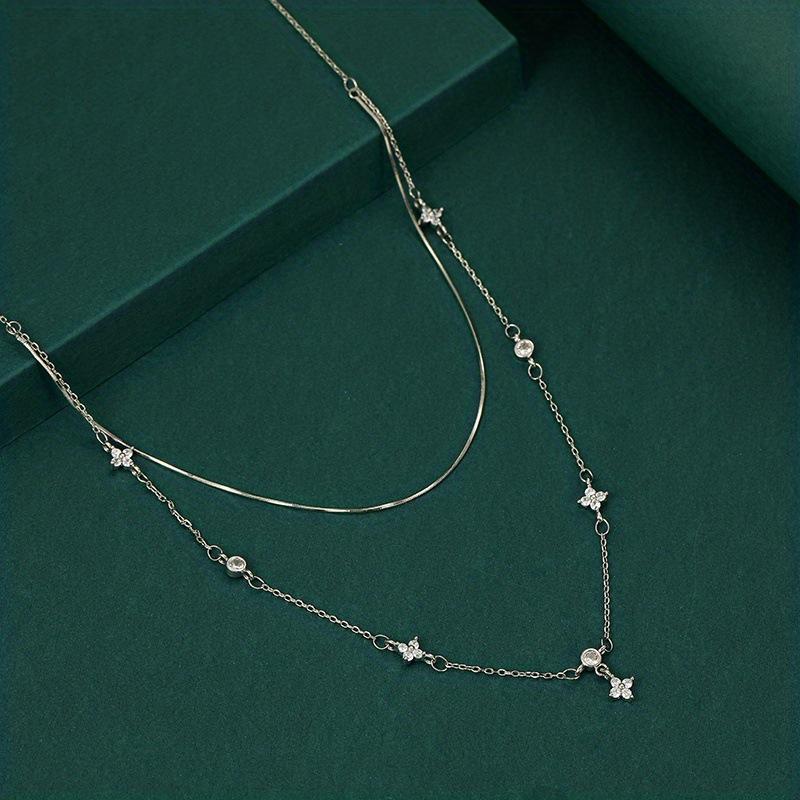 

ZAKOL Exquisite Four-leaf Clear Zircon Necklace for Women Girls Female Sparkling CZ Versatile Collar Chain Zircon Gift