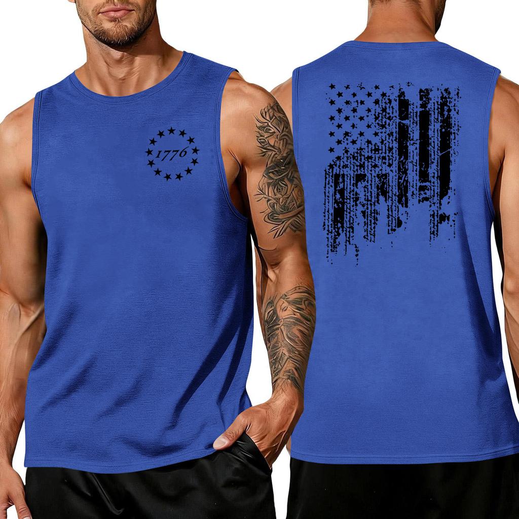 Men's Sleeveless Tank Top Casual Athletic Shirt with Independence Day Patriotic Print Round Neck Lightweight Summer Vest