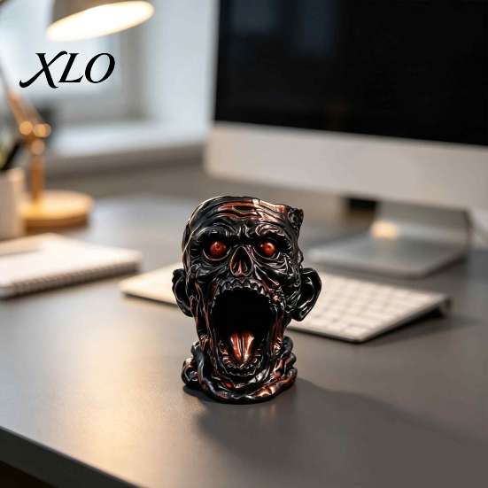 Horror Theme Stationery Holder Gothic Skull Pen Holder, Realistic Zombie Head Makeup Brush Organizer, Large Capacity Desktop Halloween Gift