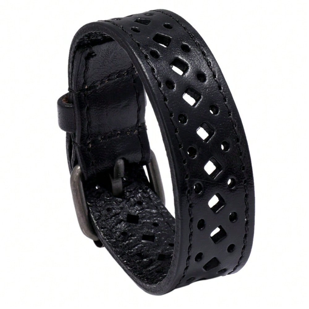 Bracelets Européens et Américains Rétro Creux Hommes Larges Bracelets en Cuir Personnalisés Accessoires de Cyclisme Style 1 multicolore
