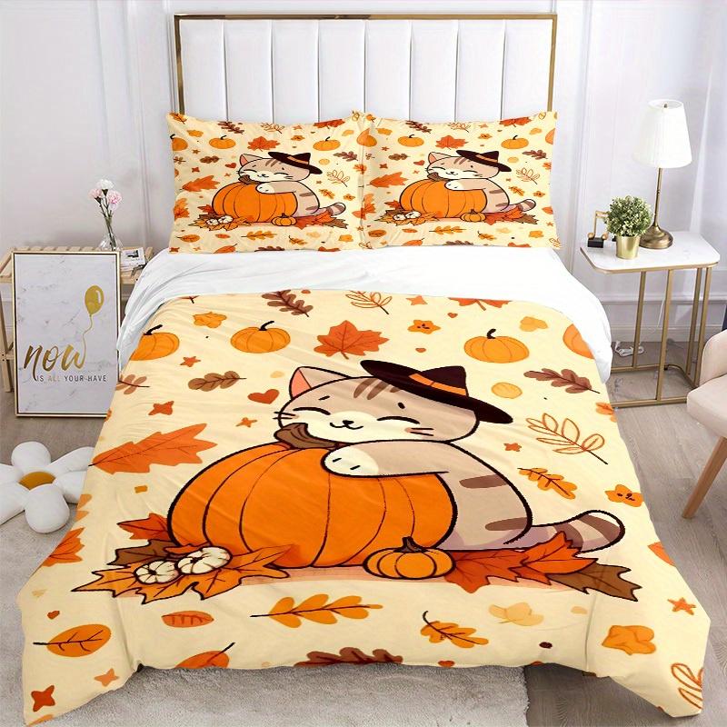 3pcs Halloween Cat Bedding Set, Suitable for Bedroom Decoration, (Includes 1 Duvet Cover And 2 Pillowcases, Quilt Not Included) yy250822187