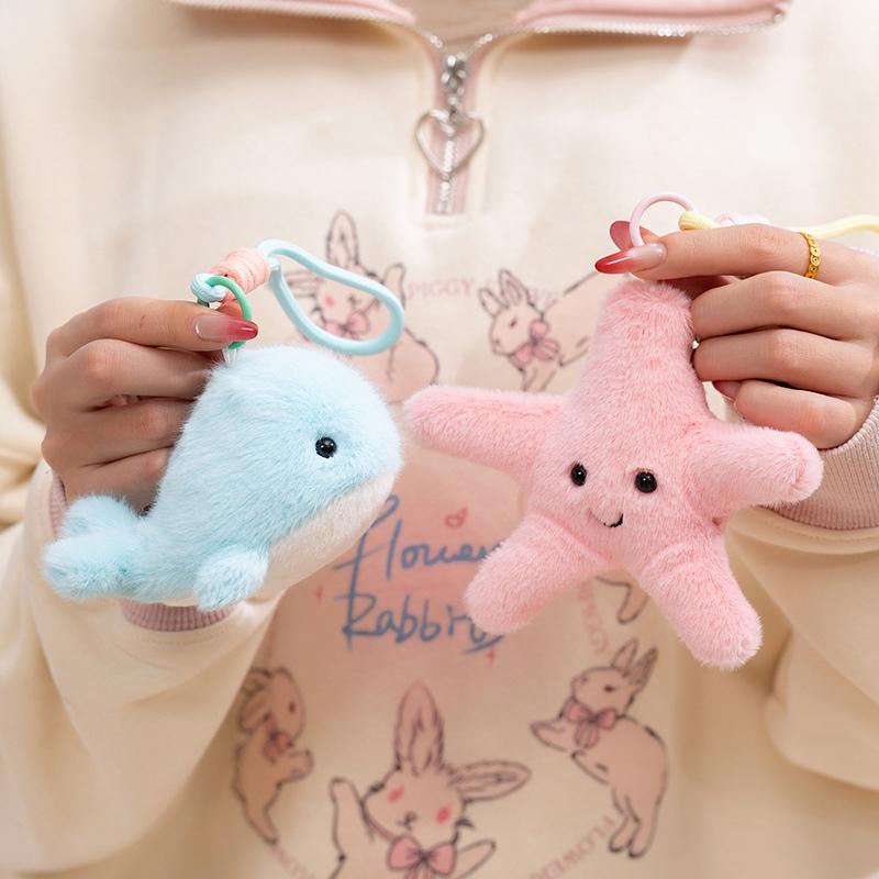 Lovely Sea Creature Plush Keychain Set Soft Stuffed Octopus Seahorse Starfish Whale Dolls Cute Ocean Animal Plushie Gifts