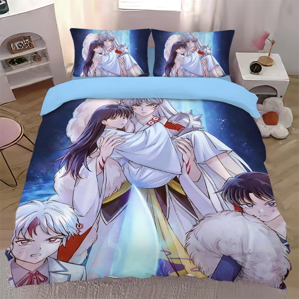 The anime Duvet Cover pillowcase Bedding Children Gift adult Single Double bed Large SizeZip Duvet Cover Inuyasha