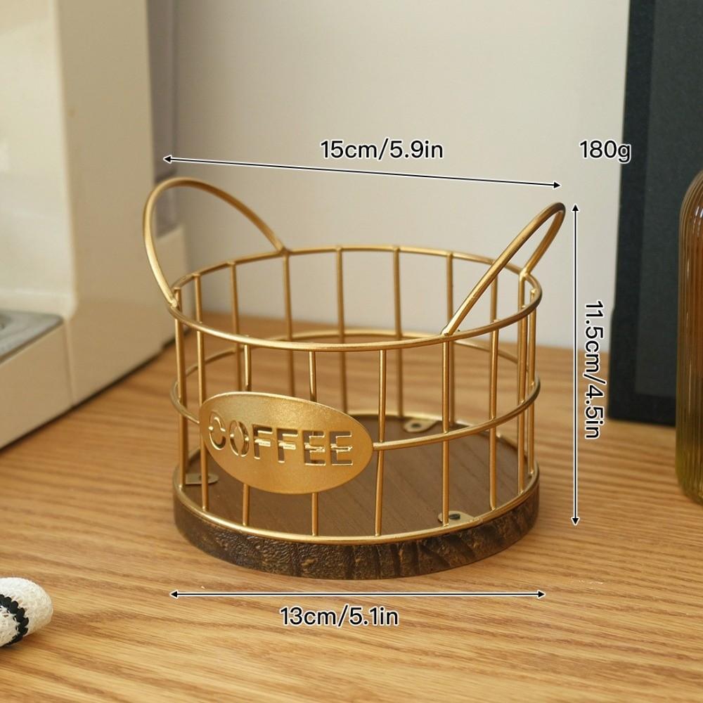 

Metal Coffee Pod Holder Wood Base Multifunctional Coffee Capsule Holder Large Capacity Coffee Creamer Container Home Decoration