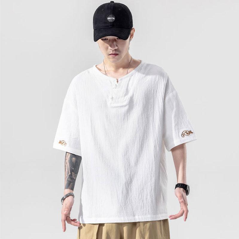 Men's Imitation Cotton Linen Style Loose Short Sleeve T-shirt Solid Shirts Casual Top Tee Shirt