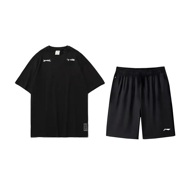 Li-Ning Fashionable Tie-Dye Letter Logo Round Neck Short Sleeve T-Shirt Casual Sports Set Unisex Tops YHSU189-1+AKSV843-1
