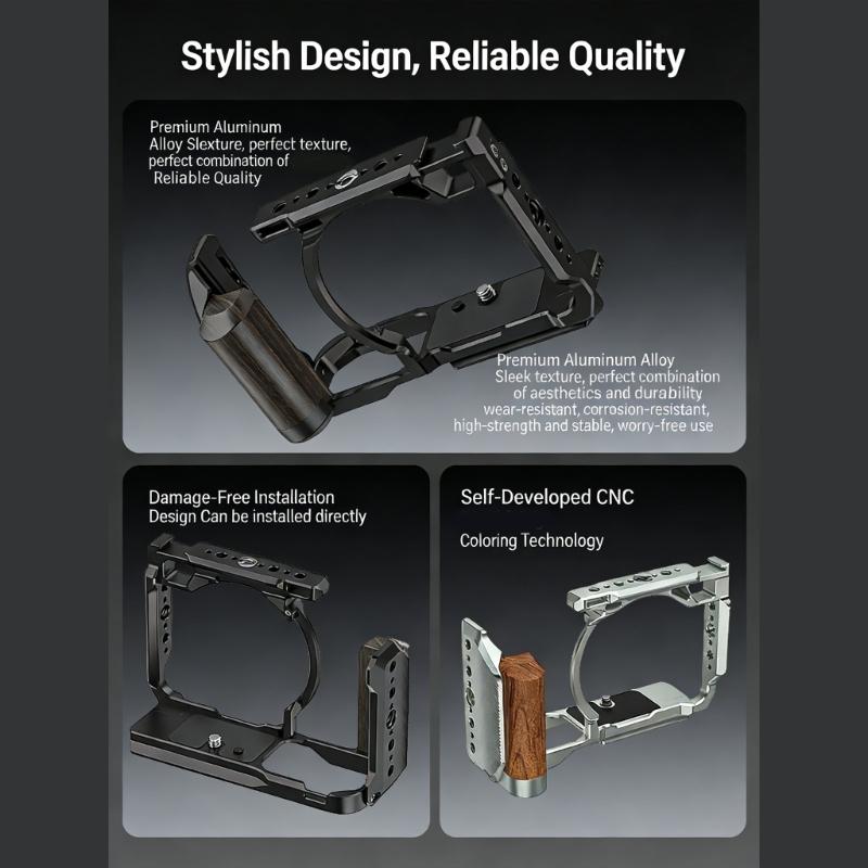 Camera Expansion Frame Cage with Comfortable Wood Grip and Multiple Mounting Point for ZR Photography Accessories