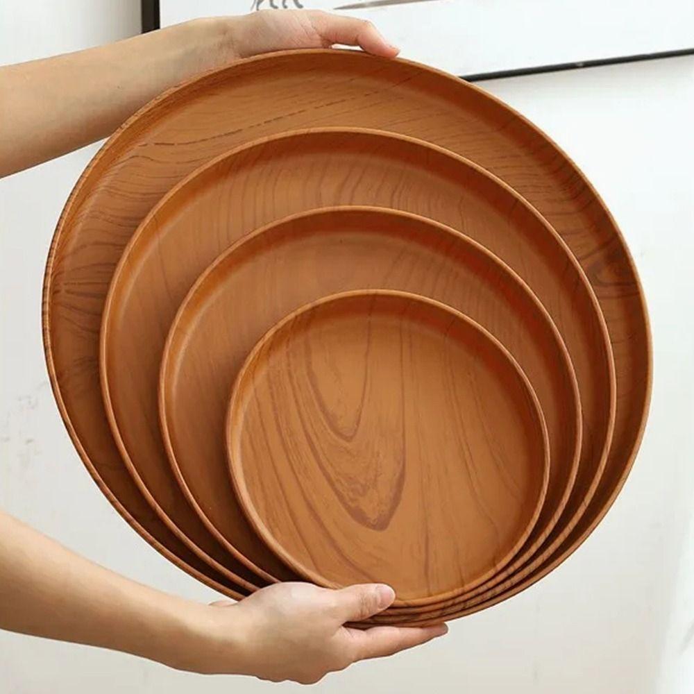 1Pcs Handmade Water Cup Tray Round Dishes Plate New Imitation Wooden Tray Home Use