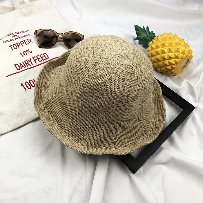 New Fashion Bucket Hat Spring Summer Hollow Knitted Hat Solid Color Sunhat Fisherman Caps Casual Foldable Beach Cap