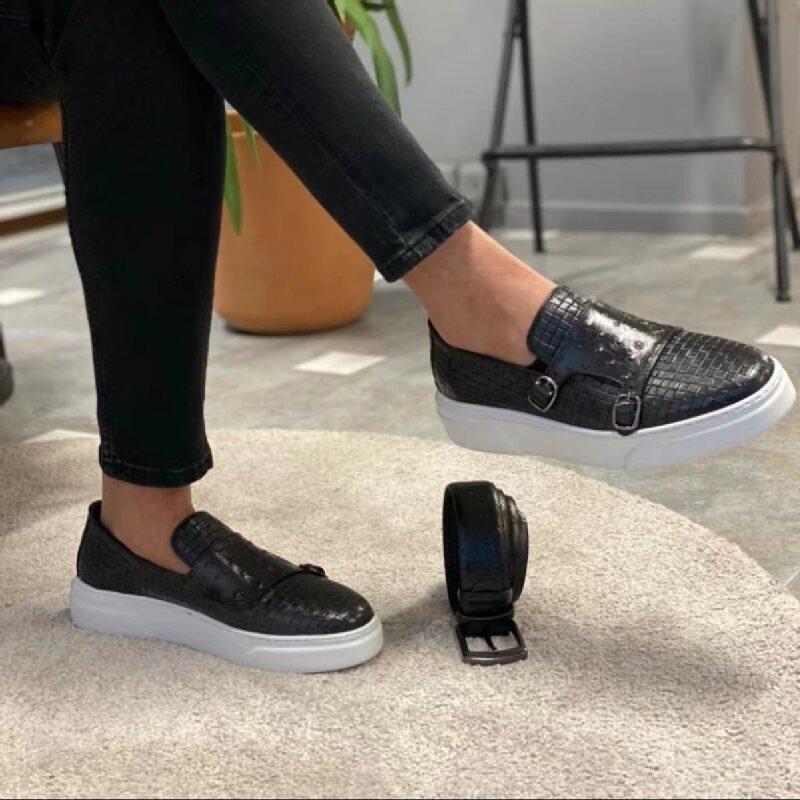 Fashion Men Casual Vulcanized Shoes Black Brown One Foot Outdoor Lightweight and Comfortable Casual Business Dress Shoes Size 38-46