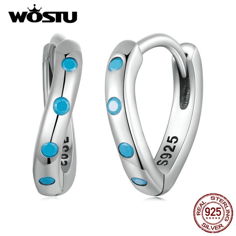 

WOSTU стерлингового серебра 925 пробы, синие бирюзовые волнистые пряжки для ушей, геометрические круглые серьги-кольца для женщин, ювелирные украшения с платиновым покрытием 925 silver