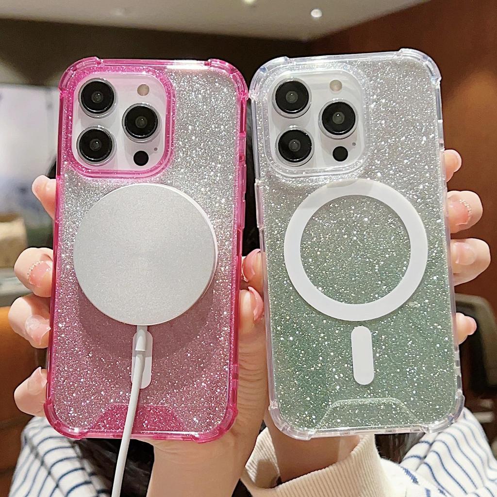 Glitter Rhinestone Magnetic Protective Phone Case for Apple 17 Pro Max & 16 Pro - Full Coverage, Solid Color, Drop-Proof