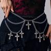 Salircon Gothic Metall Kreuz Anhänger Mehrschichtige Taillen Gürtel Ketten Damen Punk Sexy Kleid Rock Dekoration Schmuck Halloween Geschenke