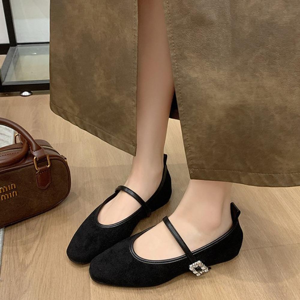 2026 News Fashion Women Flats Shoes Genuine Leather Spring Ballet Round Toe Casual Pumps Metal Buckle Shoes Woman