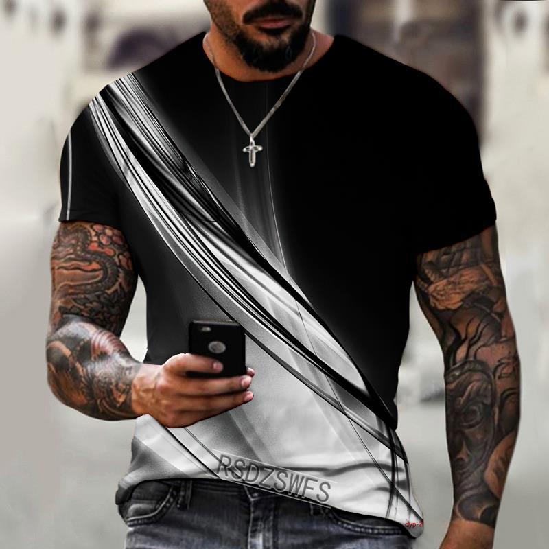 Tie Dye 3D Printed Short Sleeved T-shirt Summer Breathable Polyester Simple Round Neck Top