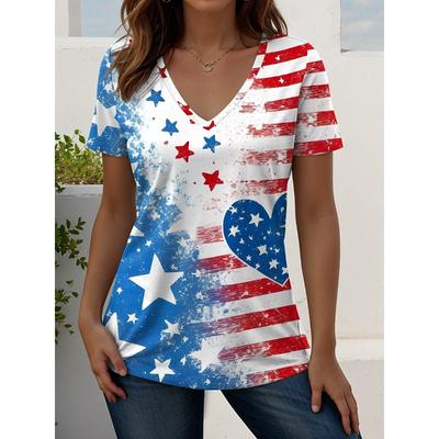 Modisches Damen V-Ausschnitt Lässiges Kurzarm T-Shirt, Retro Sportstil Lässige Sportbekleidung